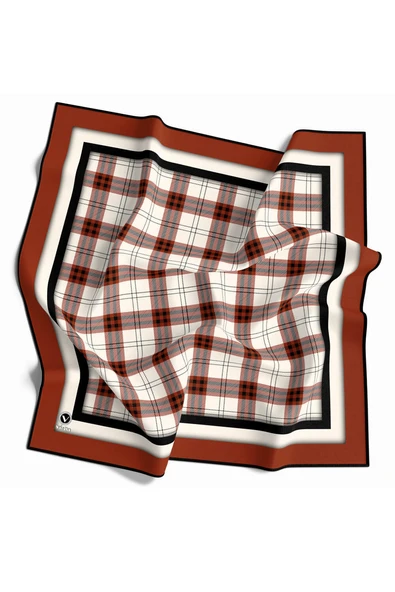 Twill Ekose Desenli Taba Renkli 90x90 Eşarp (İpek İçermez) Kenar Dikiş Şekli El Dikişli ürün görseli 1