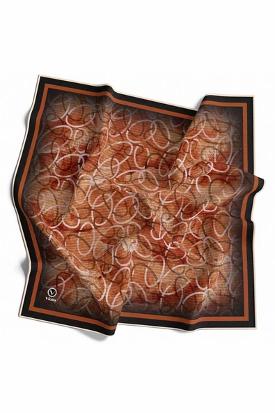 Kristal Geometrik Desenli Taba Renkli 90x90 Eşarp (İpek İçermez) Kenar Dikiş Şekli El Dikişli ürün görseli 1