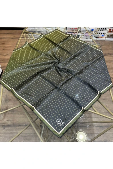 Kristal Minik Motifli Ve Degrade Desenli Haki Renkli 90x90 Eşarp (İpek İçermez) Kenar Dikiş Şekli El Dikişli ürün görseli 1