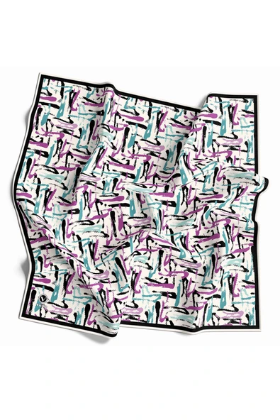 Twill Geometrik Desenli Mürdüm - Petrol Yeşili Renkli 90x90 Eşarp (İpek İçermez) Dikim Şekli : El Dikişi ürün görseli 1