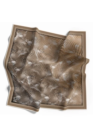 Twill Batik Desenli Bej Renkli 90x90 Eşarp (İpek İçermez) Kenar Dikiş Şekli El Dikişli ürün görseli 1