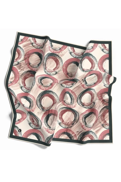 Twill Geometrik Fırça Darbesi Desenli Pudra Renkli 90x90 Eşarp (İpek İçermez) Kenar Dikiş Şekli El Dikişli ürün görseli 1