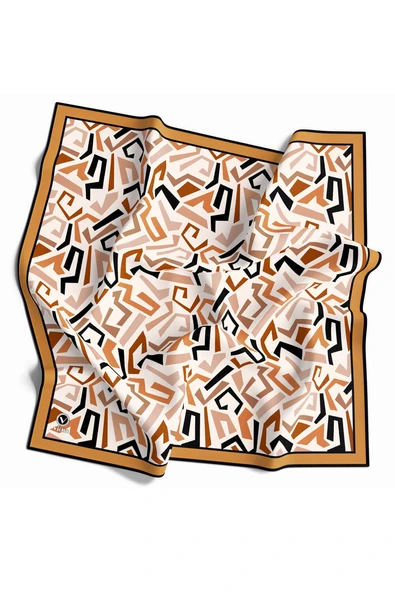 Twill Geometrik Desenli Hardal Renkli 90x90 Eşarp (İpek İçermez) Kenar Dikiş Şekli El Dikişli ürün görseli 1