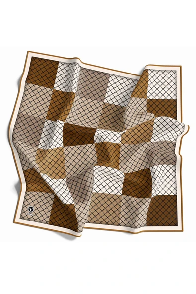 Twill Kare Desenli Hardal Renkli 90x90 Eşarp (İpek İçermez) Kenar Dikiş Şekli El Dikişli ürün görseli 1