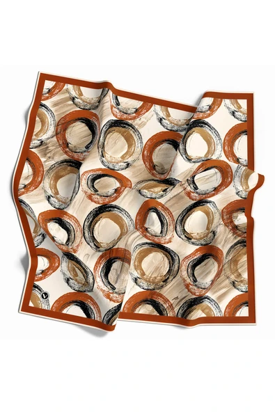 Twill Geometrik Fırça Darbesi Desenli Taba Renkli 90x90 Eşarp (İpek İçermez) Kenar Dikiş Şekli El Dikişli ürün görseli 1