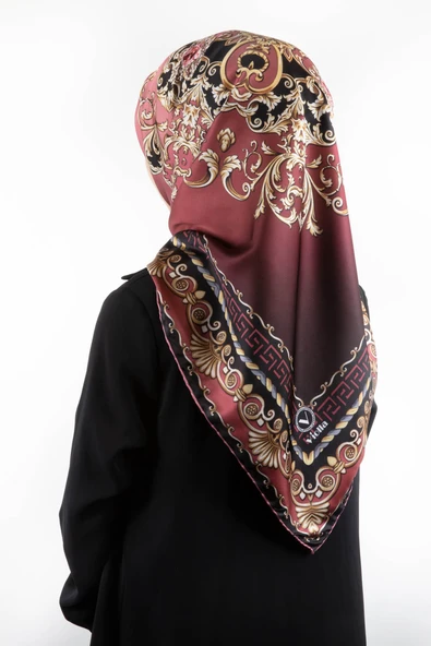 Twill Barok Desenli Gül Kurusu Renkli 90x90 Eşarp (İpek İçermez) Dikim Şekli : El Dikişi ürün görseli 1