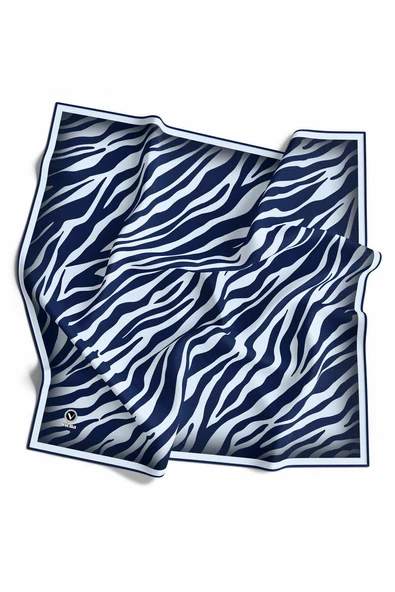 Kristal Zebra Desenli Bebe Mavisi - Lacivert Renkli 90x90 Eşarp (İpek İçermez) Dikim Şekli : El Dikişi ürün görseli 1