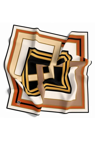 Twill Çerçeve Desenli Hardal - Siyah Renkli 90x90 Eşarp (İpek İçermez) Kenar Dikiş Şekli El Dikişli ürün görseli 1