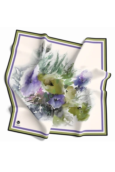 Rayon Zincir Desenli Haki Renkli 90x90 Eşarp (İpek İçermez) Kenar Dikiş Şekli El Dikişli ürün görseli 1
