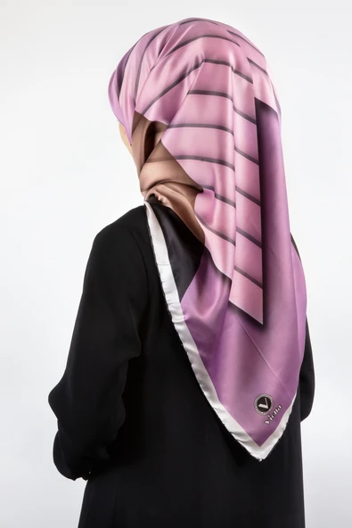 Rayon Zikzak Çizgi Desenli Lila Renkli 90x90 Eşarp (İpek İçermez) Dikim Şekli : El Dikişi ürün görseli 1
