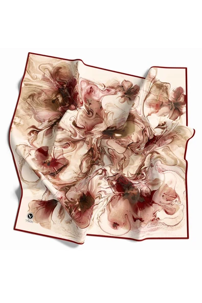 Twill Soyut Desenli Bordo Renkli 90x90 Eşarp (İpek İçermez) Kenar Dikiş Şekli El Dikişli ürün görseli 1