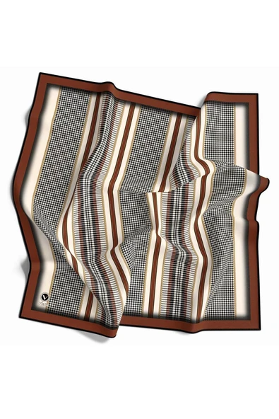 Twill Kazayaklı Şerit Desenli Taba Renkli 90x90 Eşarp (İpek İçermez) Kenar Dikiş Şekli El Dikişli ürün görseli 1