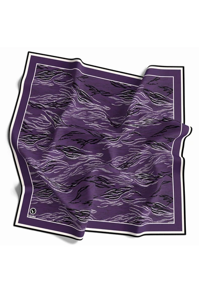 Twill Soyut Çizgi Desenli Mor Renkli 90x90 Eşarp (İpek İçermez) Kenar Dikiş Şekli El Dikişli ürün görseli 1