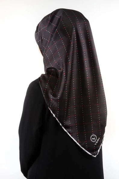 Twill Noktalı V Desenli Siyah - Bordo Renkli 90x90 Eşarp (İpek İçermez) Kenar Dikiş Şekli El Dikişli ürün görseli 1