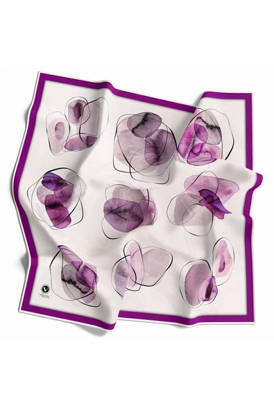 Twill Sulu Boya Geometrik Desenli Mürdüm Renkli 90x90 Eşarp (İpek İçermez) Kenar Dikiş Şekli El Dikişli ürün görseli 1