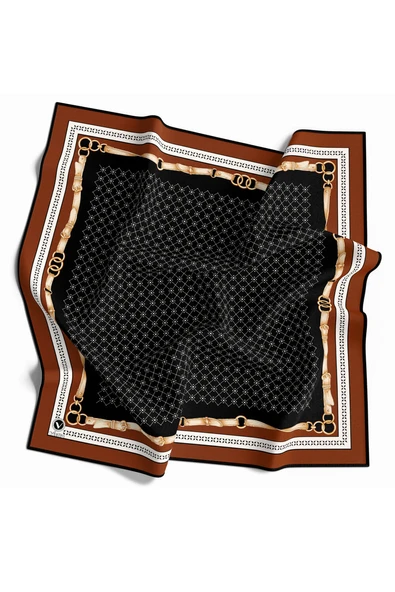 Twill Kemerli ve Çıtır Motifli Desenli Taba Renkli 90x90 Eşarp (İpek İçermez) Dikim Şekli : El Dikişi ürün görseli 1