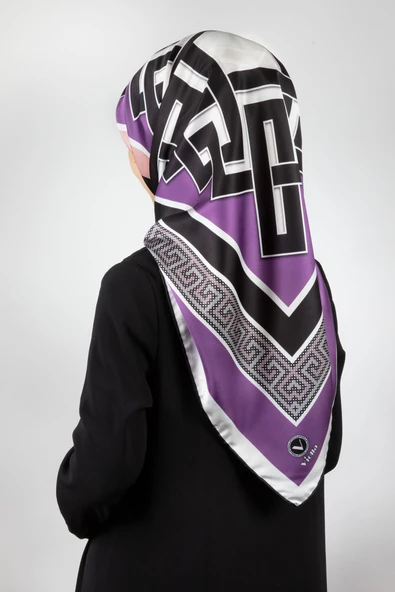 Twill Çizgili Sonsuzluk Düğümü Desenli Lila Renkli 90x90 Eşarp (İpek İçermez) ürün görseli 1