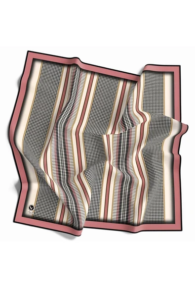 Twill Kazayaklı Şerit Desenli Pudra Renkli 90x90 Eşarp (İpek İçermez) Kenar Dikiş Şekli El Dikişli ürün görseli 1