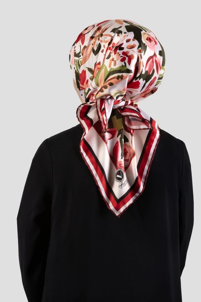 Rayon Çiçek Desenli Bordo Renkli 90x90 Dikim Şekli : El Dikişi Eşarp (İpek İçermez) ürün görseli 1