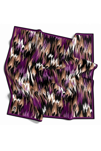Twill Fırça Desenli Mürdüm Renkli 90x90 Eşarp (İpek İçermez) Kenar Dikiş Şekli El Dikişli ürün görseli 1