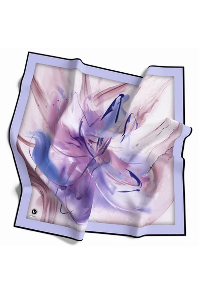 Twill Çiçek Tablo Desenli Lila Renkli 90x90 Eşarp (İpek İçermez) Kenar Dikiş Şekli El Dikişli ürün görseli 1