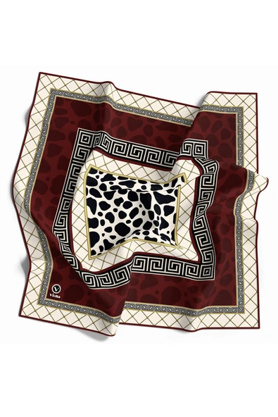 Twill Taş Desenli Bordo Renkli 90x90 Eşarp (İpek İçermez) Kenar Dikiş Şekli El Dikişli ürün görseli 1