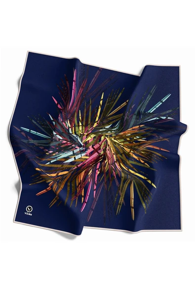 Twill Havai Fişek Desenli Lacivert Renkli 90x90 Eşarp (İpek İçermez) Kenar Dikiş Şekli El Dikişli ürün görseli 1