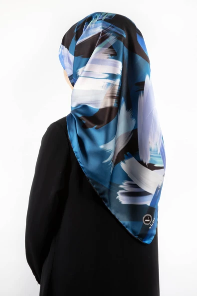 Twill Fırça Desenli Lacivert Renkli 90x90 Eşarp (İpek İçermez) Kenar Dikiş Şekli El Dikişli ürün görseli 1