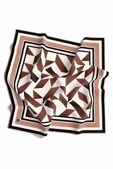 Twill Geometrik Desenli Somon Renkli 90x90 Eşarp (İpek İçermez) Kenar Dikiş Şekli El Dikişli ürün görseli 1