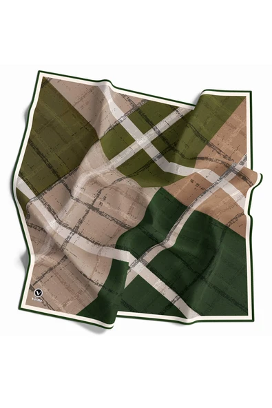 Twill Eskitme Desenli Zümrüt Yeşili Renkli 90x90 Eşarp (İpek İçermez) Kenar Dikiş Şekli El Dikişli ürün görseli 1