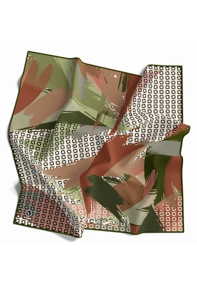 Rayon Geometrik Fırça Desenli Haki Renkli 90x90 Dikim Şekli : El Dikişi Eşarp (İpek İçermez) Kenar Dikiş Şekli El Dikişli ürün görseli 1