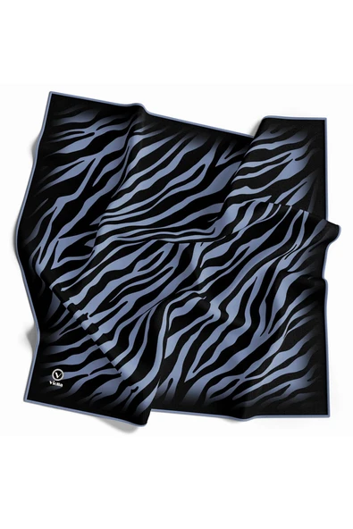 Twill Zebra Desenli İndigo Renkli 90x90 Eşarp (İpek İçermez) Dikim Şekli : El Dikişi ürün görseli 1