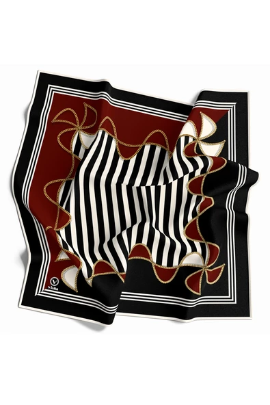 Kristal Geometrik Desenli Siyah - Bordo Renkli 90x90 Eşarp (İpek İçermez) Kenar Dikiş Şekli El Dikişli ürün görseli 1