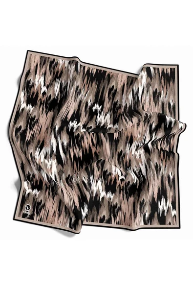 Twill Fırça Desenli Bej Renkli 90x90 Eşarp (İpek İçermez) Kenar Dikiş Şekli El Dikişli ürün görseli 1