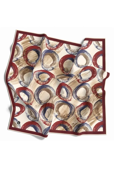 Twill Geometrik Fırça Darbesi Desenli Gül Kurusu Renkli 90x90 Eşarp (İpek İçermez) Kenar Dikiş Şekli El Dikişli ürün görseli 1