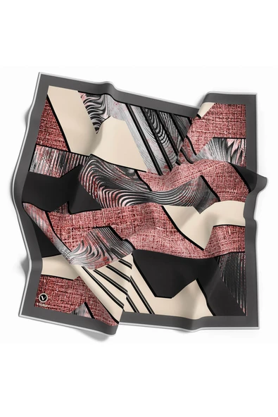 Twill Dalgalı Geometrik Desenli Pudra Renkli 90x90 Eşarp (İpek İçermez) Kenar Dikiş Şekli El Dikişli ürün görseli 1