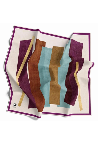 Twill Geometrik Desenli Mürdüm Renkli 90x90 Eşarp (İpek İçermez) Kenar Dikiş Şekli El Dikişli ürün görseli 1
