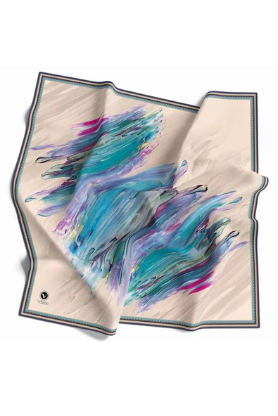 Twill Fırça Darbesi Desenli Bebe Mavisi Renkli 90x90 Eşarp (İpek İçermez) Dikim Şekli : El Dikişi ürün görseli 1