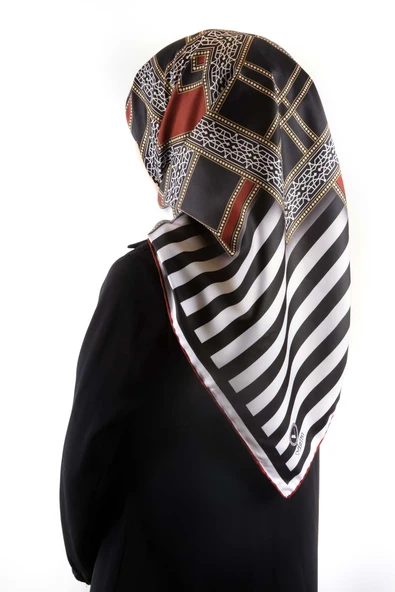 Twill Çizgili ve Kareli Desenli Bordo Renkli 90x90 Eşarp (İpek İçermez) Kenar Dikiş Şekli El Dikişli ürün görseli 1