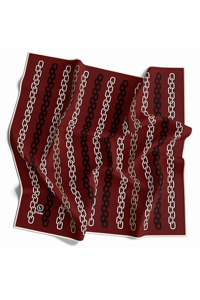 Twill Zincir Desenli Bordo Renkli 90x90 Eşarp (İpek İçermez) Kenar Dikiş Şekli El Dikişli ürün görseli 1