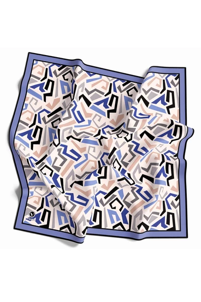Twill Geometrik Desenli Bebe Mavisi Renkli 90x90 Eşarp (İpek İçermez) Kenar Dikiş Şekli El Dikişli ürün görseli 1