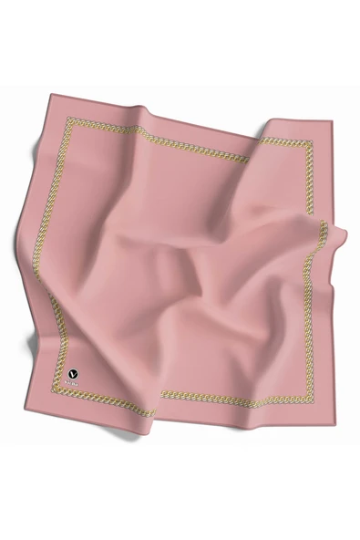 Twill Kenar Motifi Zincir Desenli Düz Pudra Renkli 90x90 Dikim Şekli : El Dikişi Eşarp (İpek İçermez) ürün görseli 1