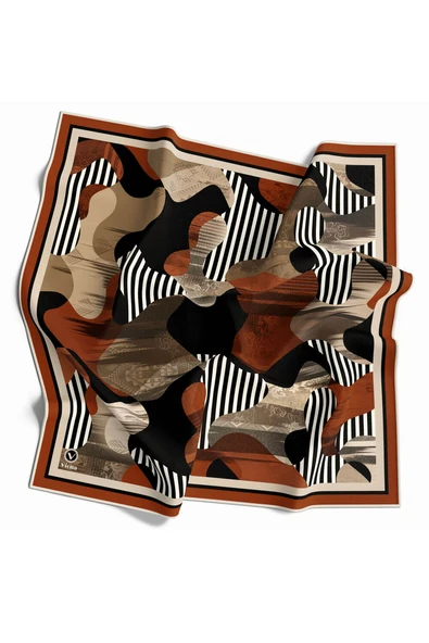 Twill Çizgili Geometrik Desenli Taba Renkli 90x90 Eşarp (İpek İçermez) ürün görseli 1