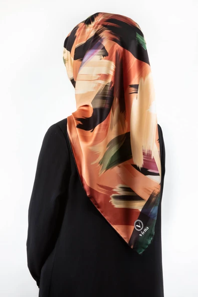Twill Fırça Desenli Bakır Renkli 90x90 Eşarp (İpek İçermez) Kenar Dikiş Şekli El Dikişli ürün görseli 1