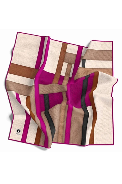 Twill Renkli Şerit Desenli Mürdüm Renkli 90x90 Eşarp (İpek İçermez) Kenar Dikiş Şekli El Dikişli ürün görseli 1