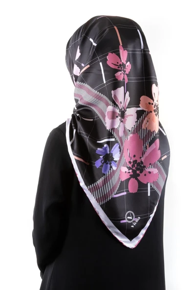 Twill Papatya Desenli Pembe Renkli 90x90 Eşarp (İpek İçermez) Kenar Dikiş Şekli El Dikişli ürün görseli 1