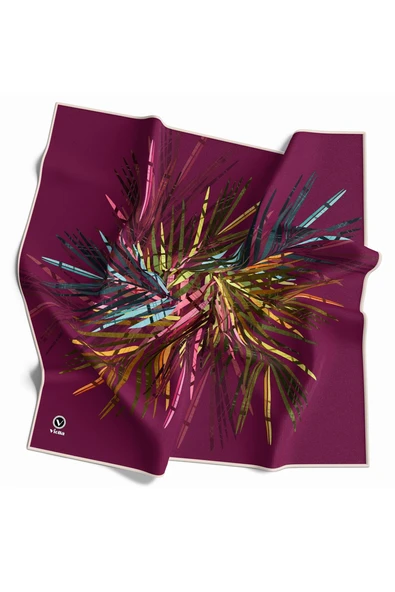 Twill Havai Fişek Desenli Mürdüm Renkli 90x90 Eşarp (İpek İçermez) Kenar Dikiş Şekli El Dikişli ürün görseli 1