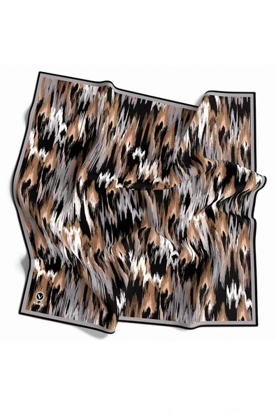 Twill Fırça Desenli Gri Renkli 90x90 Eşarp (İpek İçermez) Kenar Dikiş Şekli El Dikişli ürün görseli 1