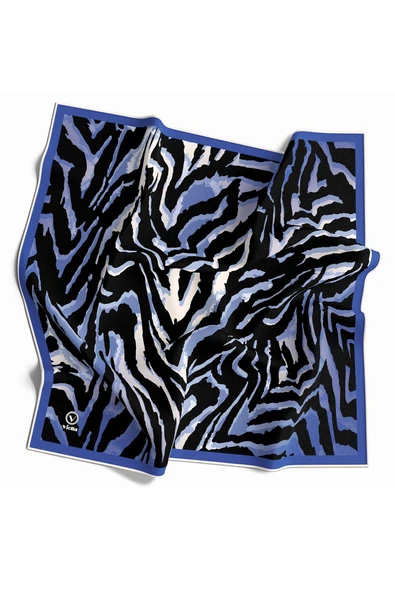 Kristal Zebra Desenli Saks - Siyah Renkli 90x90 Eşarp (İpek İçermez) Kenar Dikiş Şekli El Dikişli ürün görseli 1