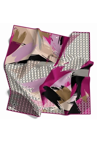 Rayon Geometrik Fırça Desenli Mürdüm Renkli 90x90 Dikim Şekli : El Dikişi Eşarp (İpek İçermez) Kenar Dikiş Şekli El Dikişli ürün görseli 1
